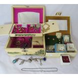 A collection of vintage costume jewellery to include marked 375 gold stud earrings contained in a