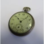 WINSLADES BRIDGWATER - An open faced pocket watch with off white/green dial, blue detail to batons,