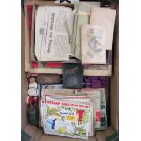 A box of 1st and 2nd WW Ephemera including a quantity of silks in original envelopes, WWI girl's