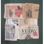 2 Military maps of UK dated 1939 together with various Newspapers including The Times V E Day.