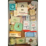 A box of cigarette packets some with original contents and original Woodbine and Players Bachelor