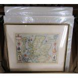 Fifteen mounted and framed maps of Great Britain to include Scotland, Devon, Yorkshire etc.