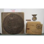 WWI Death Plaque to Thomas Bull with original pack. See next lot - from the same estate as the