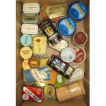 A box of tins and packs of various brands of pipe tobacco, many with original contents