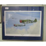 A glazed framed signed limited edition print by Barry Weekley 53/200, 'Heavy Escort'. Size - 48x39cm