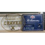 A genuine glass Craven A wall hanging display sign - for your throat's sake - smoke Craven 'A'