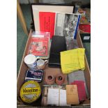 A mixed box of items to include two clay pots from Hebron, branded tins, Dartmouth and Kingswear