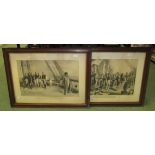 Two framed prints, one of Nelson's Last Signal, the other The Surrender of Napoleon