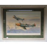 A framed and glazed limited print 46/1200 - 'Eagle Attack' by Robert Taylor, numerous signatures.