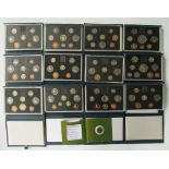 12 Proof Sets English coins (Deluxe Cases) 1983 8 coins £1-1/2p; 1985 7 coins £1-1p; 1986 8 coins £