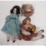 Two Porcelain dolls, one from the Porcelain Collection of a doll with teddy bear as new condition