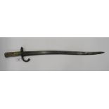 French Chassepot Bayonet Model 1866, brass grip and steel quillon stamped FG69367. Yatagan blade