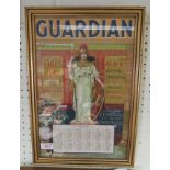 A framed calendar dated 1900 in Art Nouveau style for the Guardian Insurance Co. Printed. Agent: