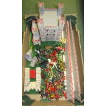 A quantity of plastic toy soldiers together with a wooden fort - see illustration