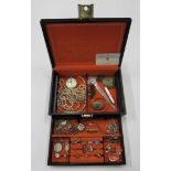 A jewellery box containing a good collection of Victorian and later jewellery and other items to