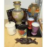 A Satsuma vase, a cloisonne vase together with other decorative oriental items.