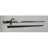 French Gras Bayonet with scabbard. Blade reads Paris-Oudrey-1879. Some minor surface rust.
