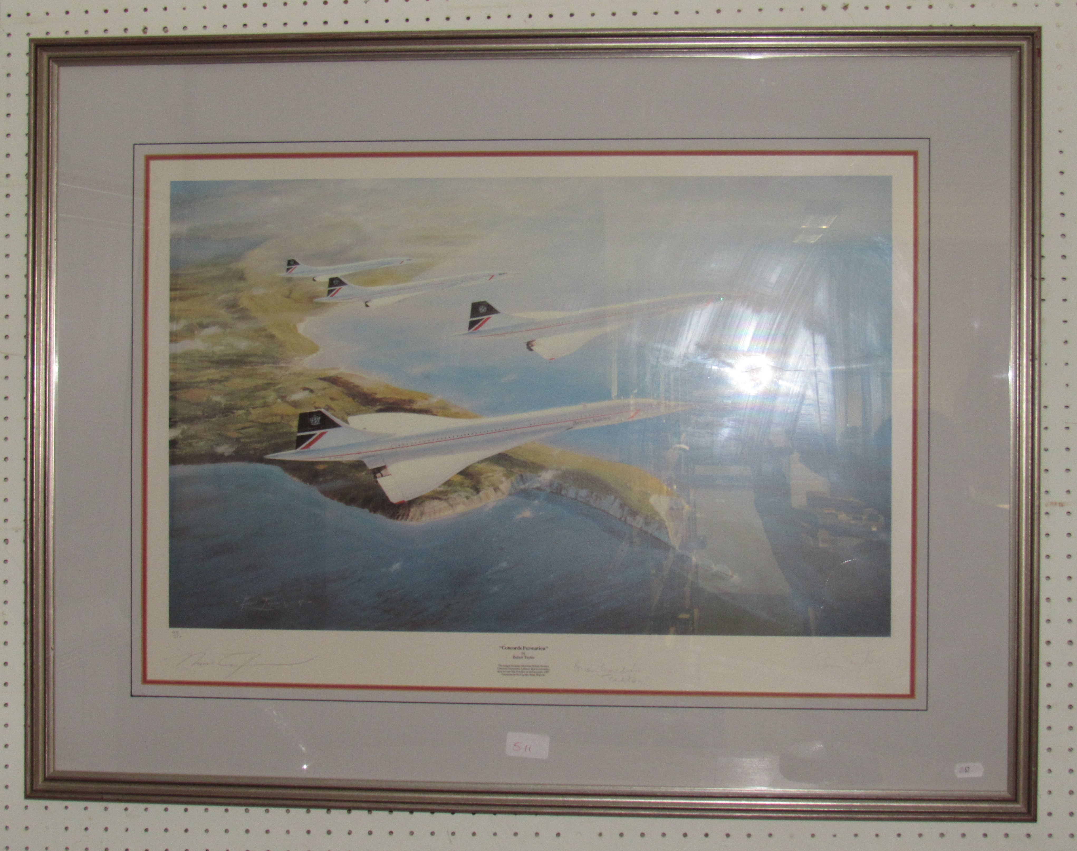 A framed and glazed limited, signed print 46/850 named 'Concorde Formation' by Robert Taylor. Signed