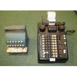 A Merit child's tin plate cash register (A/F) together with a Burrough's portable adding machine