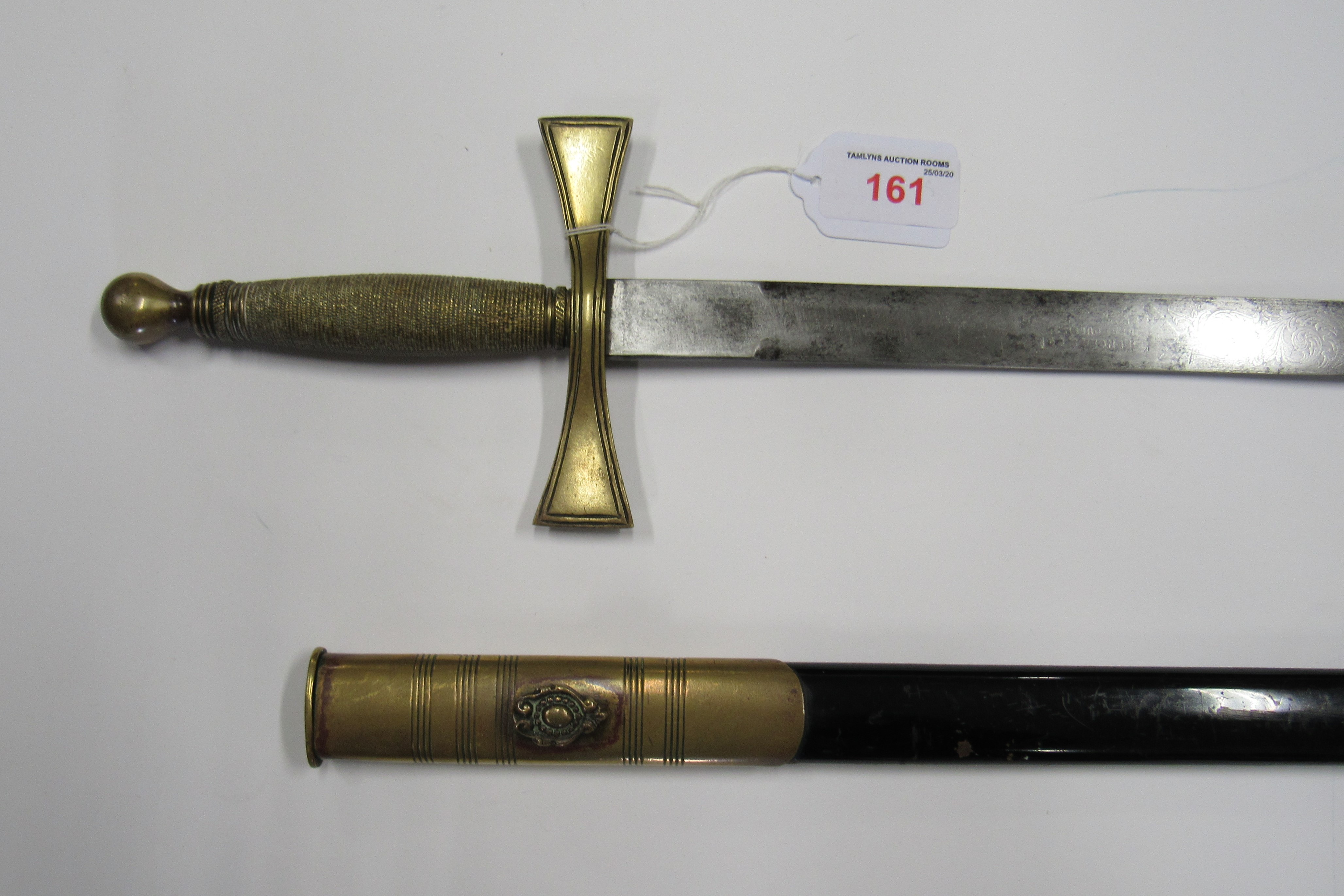 A Masonic sword, the blade length 80cms approx. The blade is in good condition but the etching has - Image 2 of 2