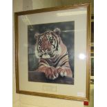 A gilt framed, signed, limited edition print, 326/850, 'Tiger's Curiosity' by Roy Chaffin