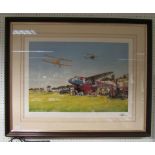 A framed and glazed limited print 68/500 by John Young. 1930's scene of a fly-in showing Tiger Moths