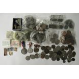 A large quantity of coins including Florins and Art Deco costume jewellery etc.
