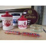 A small collection of display items: John Player Carlton advertising calendar; two POS Fry's