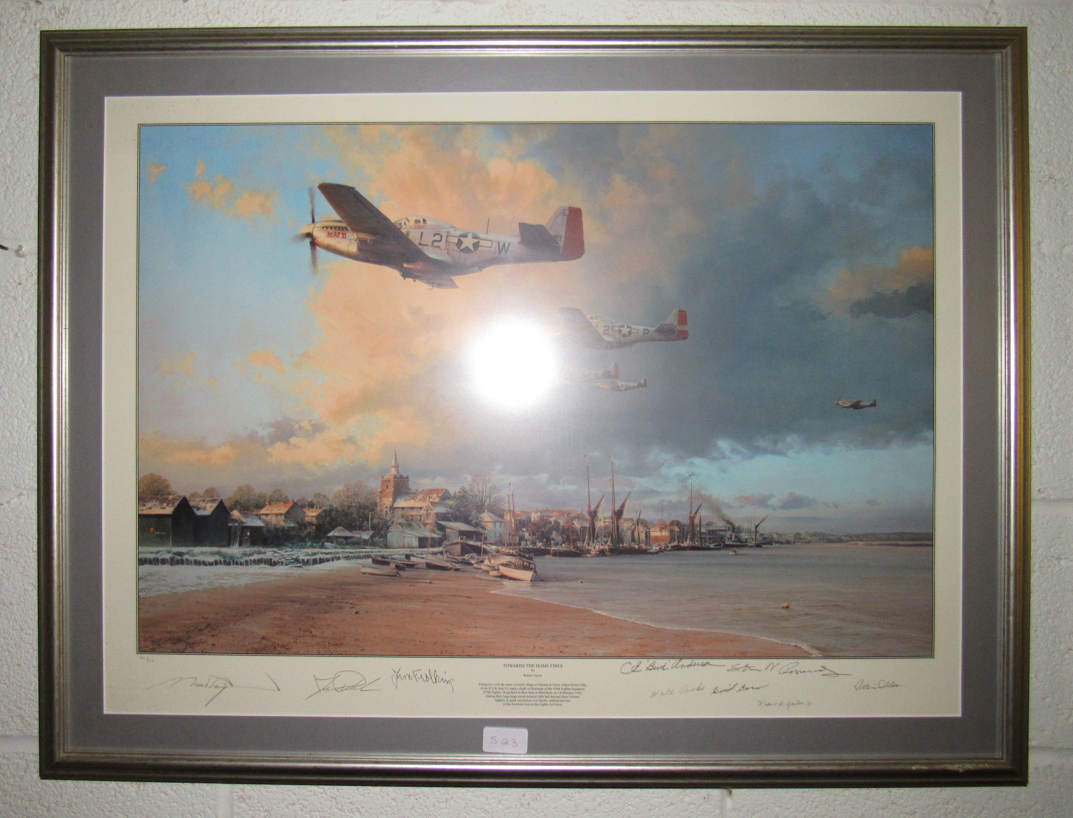 A framed and glazed signed limited edition print by Robert Taylor, 61/110, 'Towards The Home Fires'.