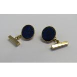 A pair of cased vintage 9ct gold oval cufflinks inset with lapis lazuli, hallmarked for Sheffield,