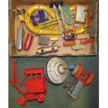 A box of various tinplate items, play worn