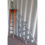 METAL 8 STEP LADDER WITH A WOODEN 6 STEP LADDER