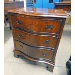 20TH CENTURY MAHOGANY CHEST OF 3 DRAWERS WITH SHAPED FRONT,