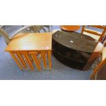 TEAK NEST OF TABLES AND OVAL GLASS TOPPED UNIT