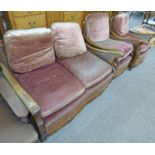 3 PIECE EARLY 20TH CENTURY WALNUT BERGERE SUITE ON SHAPED SUPPORTS