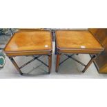 PAIR OF MAHOGANY RECTANGULAR TOPPED TABLE ON SQUARE SUPPORTS
