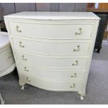 LATE 20TH CENTURY CHEST OF 5 DRAWERS ON SHAPED SUPPORTS 107CM TALL