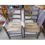2 LATE 19TH CENTURY/EARLY 20TH CENTURY LADDER BACK ARMCHAIRS