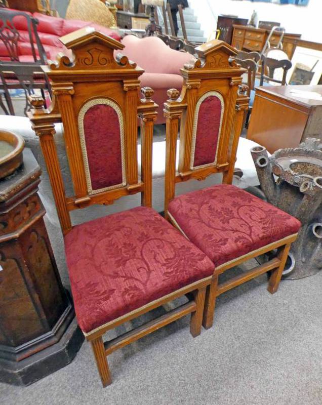 PAIR OF LATE 19TH CENTURY HALL CHAIRS WITH REEDED COLUMNS