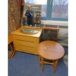 MYERS GLASS TOPPED TEAK COFFEE TABLE,