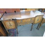 20TH CENTURY MAHOGANY SIDEBOARD WITH SHAPED FRONT, 2 LONG DRAWERS,