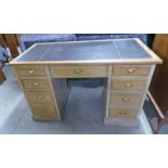 19TH CENTURY TWIN PEDESTAL DESK WITH LEATHER INSET TOP & 9 DRAWERS
