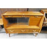 ARTS & CRAFTS STYLE SIDEBOARD WITH DRAWERS & GLASS SLIDING DOORS.