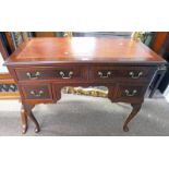MAHOGANY KNEEHOLE DESK WITH LEATHER TOP 2 LONG DRAWERS OVER 2 SHORT DRAWERS