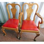 SET OF 8 EARLY 20TH CENTURY WALNUT DINING CHAIRS ON QUEEN ANNE SUPPORTS INCLUDING 2 ARMCHAIRS
