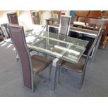 21ST CENTURY CHROME & GLASS DINING TABLE & 4 DINING CHAIRS