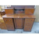 19TH CENTURY MAHOGANY CABINET WITH 2 LIFT UP LID BOXES OVER CENTRALLY SET DOOR,