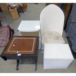 WHITE CHAIR OTTOMAN & CABINET,