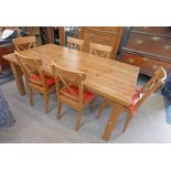 PINE KITCHEN TABLE & SET OF 6 KITCHEN CHAIRS