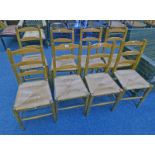 SET OF 8 OAK CHAIRS WITH RUSH WORK SEATS